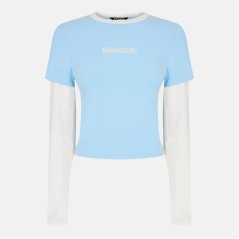Kangol Women's Layered Long Sleeve Crop Top Blue