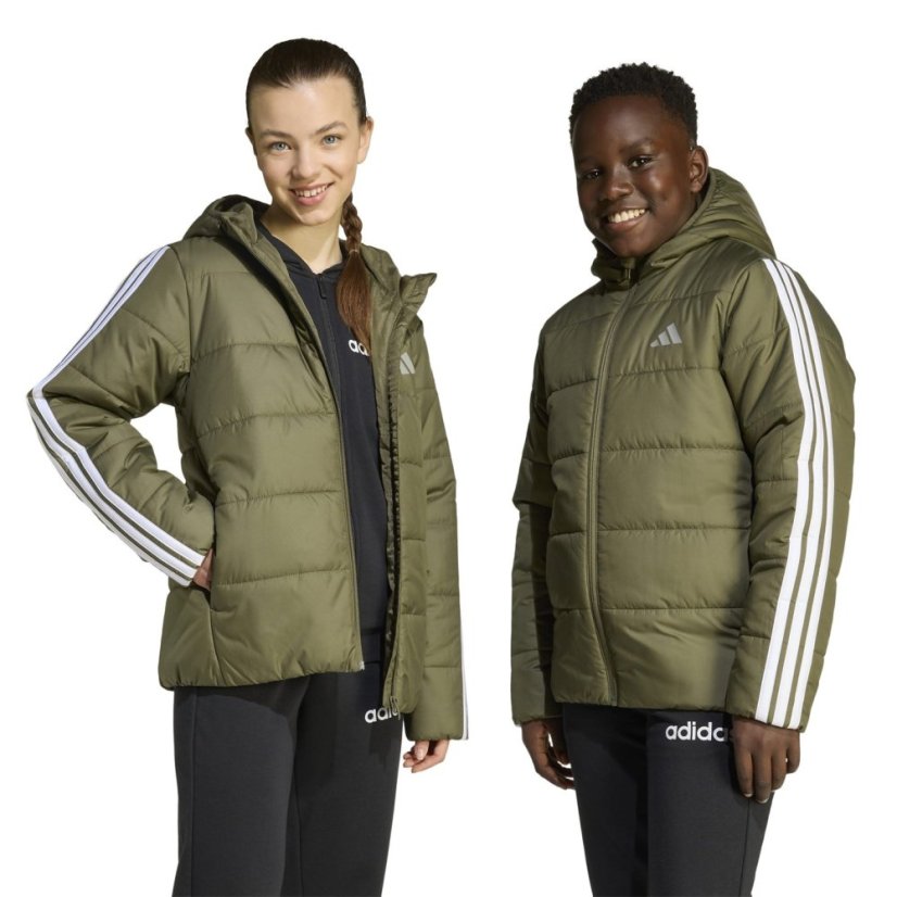 adidas Unisex Kids Essentials 3S Hooded Long Sleeve Puffer Jacket Khaki