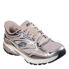 Skechers Women's Metallic Overlay Mesh Slip On Trainers Rose