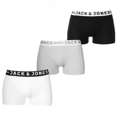 Jack and Jones Sense 3 Pack Trunks Mens Blk/Wht/Grey