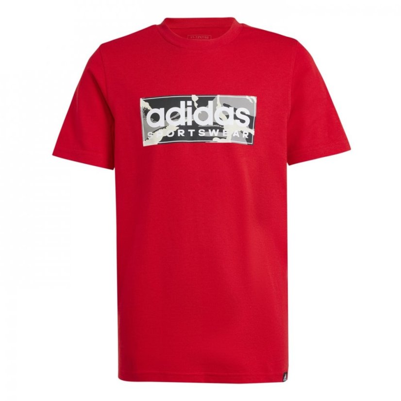 adidas Logo T Shirt Junior Red/LtGrey/Blk