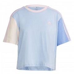 adidas 3S Crop dámské tričko Blue Dawn/Pink