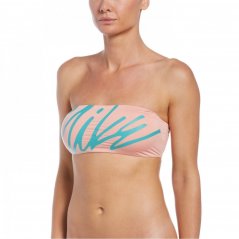 Nike Multi Logo Bandeau Bikini Top Womens Bleachd Coral