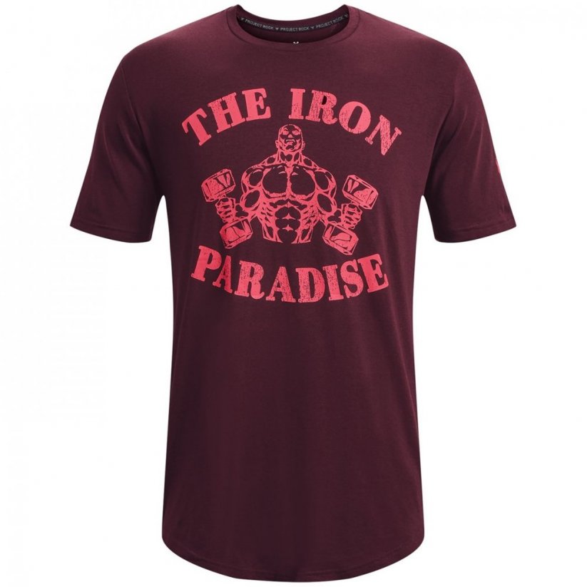 Under Armour Project Rock Iron Paradise Short Sleeve Top Mens DarkMaroon