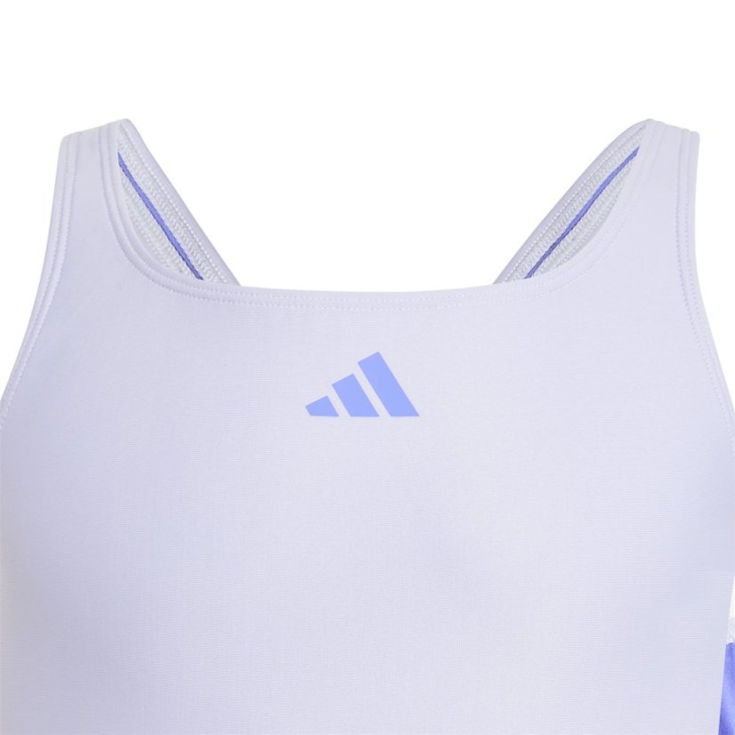 adidas Three Stripe Swimsuit Junior Girls Violet/Cobalt