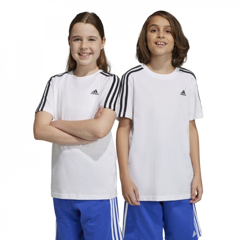 adidas 3 Stripe Essentials T-Shirt Junior White/Black