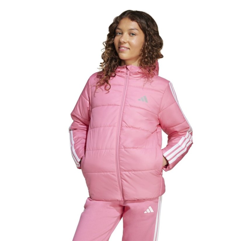 adidas Unisex Kids Essentials 3S Hooded Long Sleeve Puffer Jacket Pink/White