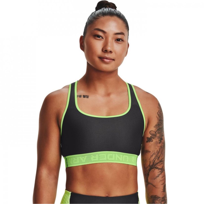 UNDER ARMOUR Under Cross Back Mid Sports Bra Womens Jet Grey