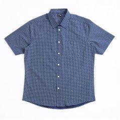 Fabric Short Sleeve Poplin Shirt Nvy/Wht Geo