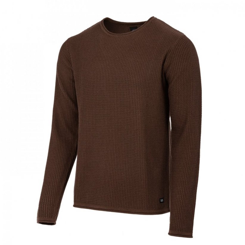 Fabric Long Sleeve Knitted Crew Mens Brown