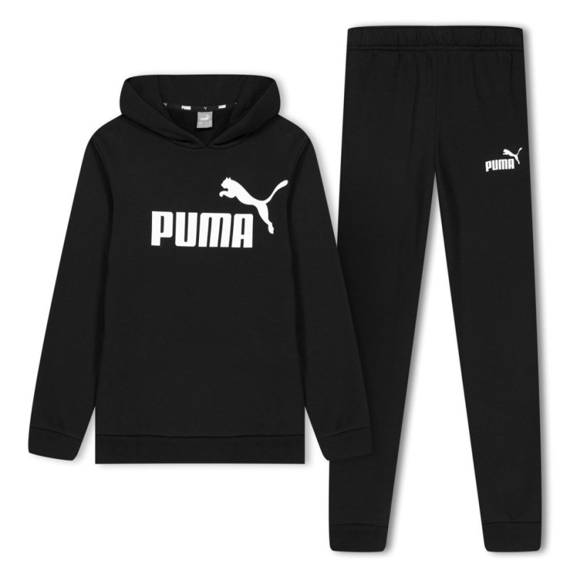 Puma Kids' ESS Logo Hooded Fleece Tracksuit Black/White