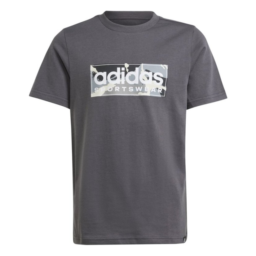 adidas Logo T Shirt Junior Grey5/Blk/Wht