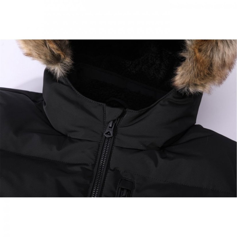 SoulCal Kids' Double Zip Detachable Faux Fur Hood Fleece Lined Short Puffer Jacket Black