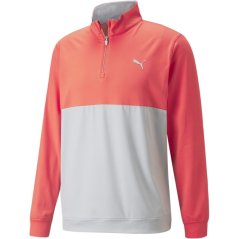 Puma Gamer Colorblock quarter Zip Fleece Mens Coral/Grey