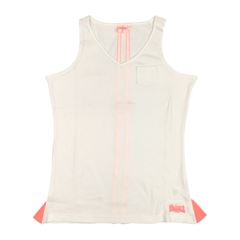 Lonsdale 2 Stripe V Neck Vest Ladies White/FluoPeach