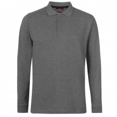 Pierre Cardin Plain Long Sleeve Polo Shirt Mens Charcoal Marl