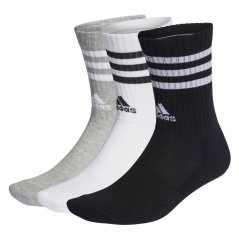 adidas Cushioned 3 Stripe Crew Sock 3 Pack Ladies Gry/Blk/Wht