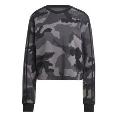 adidas Essentials 3-Stripes Camo-Print Cropped Sweatshirt womens Black