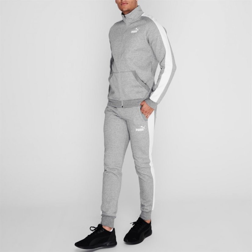 Puma Clean Fleece Tracksuit Mens Grey/White