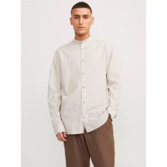 Jack and Jones Men's Long-Sleeve Buttoned Linen Shirt Crockery