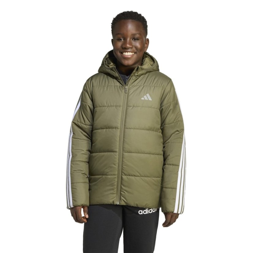 adidas Unisex Kids Essentials 3S Hooded Long Sleeve Puffer Jacket Khaki