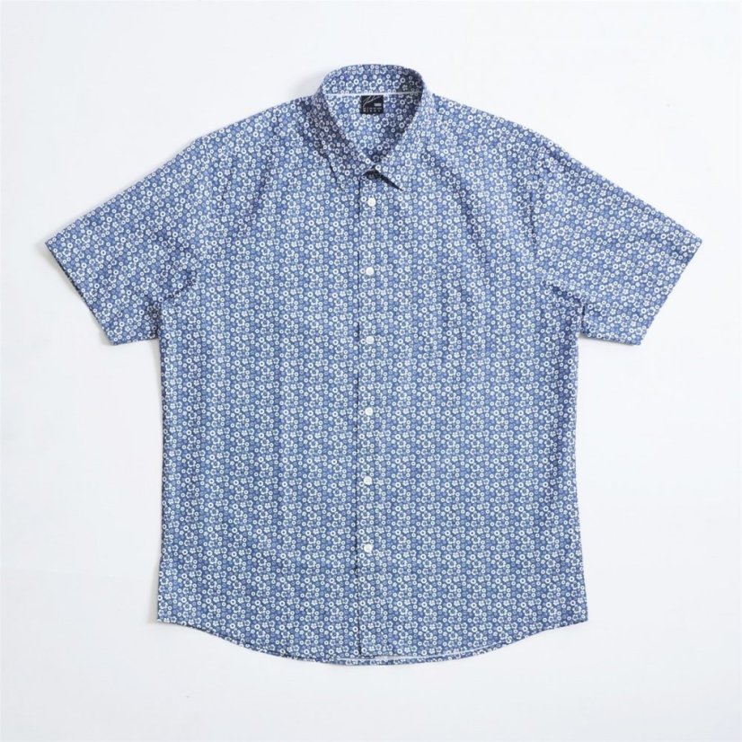 Fabric Short Sleeve Poplin Shirt Blue Floral