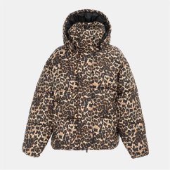 Firetrap Women's Quilted Detachable Hood Long Sleeve Oversized Fit Medium Puffer Jacket Leopard Print