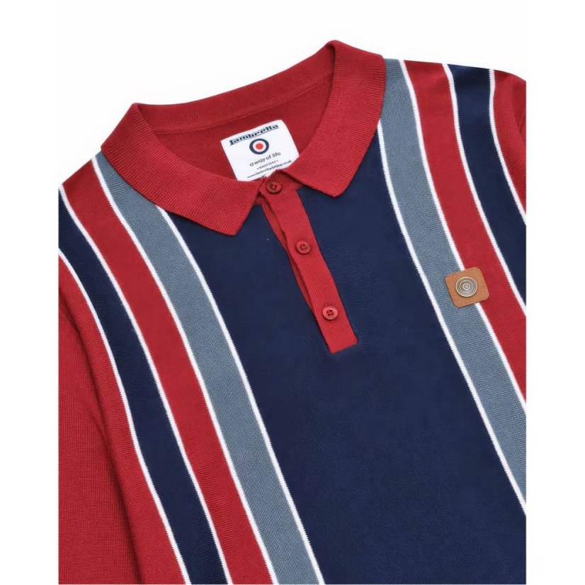 Lambretta Sleeve Stripe Knitted Polo Burgundy