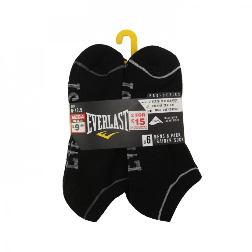 Everlast 6 Pack Trainers Socks Mens Black Hung