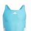 adidas Three Stripe Swimsuit Junior Girls Cyan/White