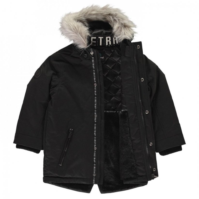 Firetrap Urban Chic Winter Parka with Faux Fur Trim Black
