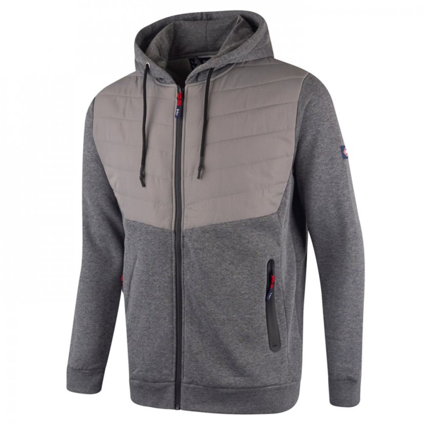 Lee Cooper Zip Through Hooded Quilted Sweat Jacket Grey