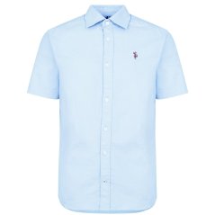 US Polo Assn US Polo Oxford Short Sleeve Shirt Mens Blue Fog