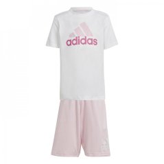 adidas Essentials Logo Tee and Short Set Unisex Infants White/Pink