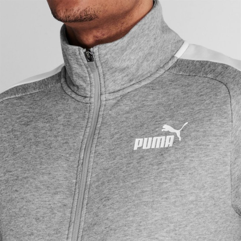 Puma Clean Fleece Tracksuit Mens Grey/White