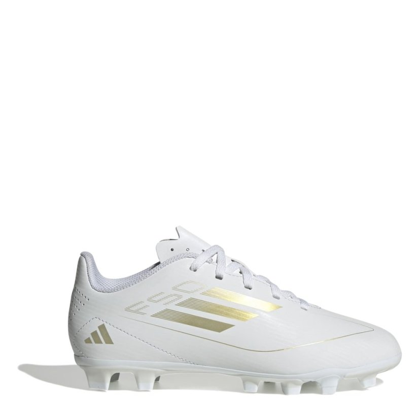 adidas F50 Club Junior Firm Ground Football Boots White/Gold/Wht