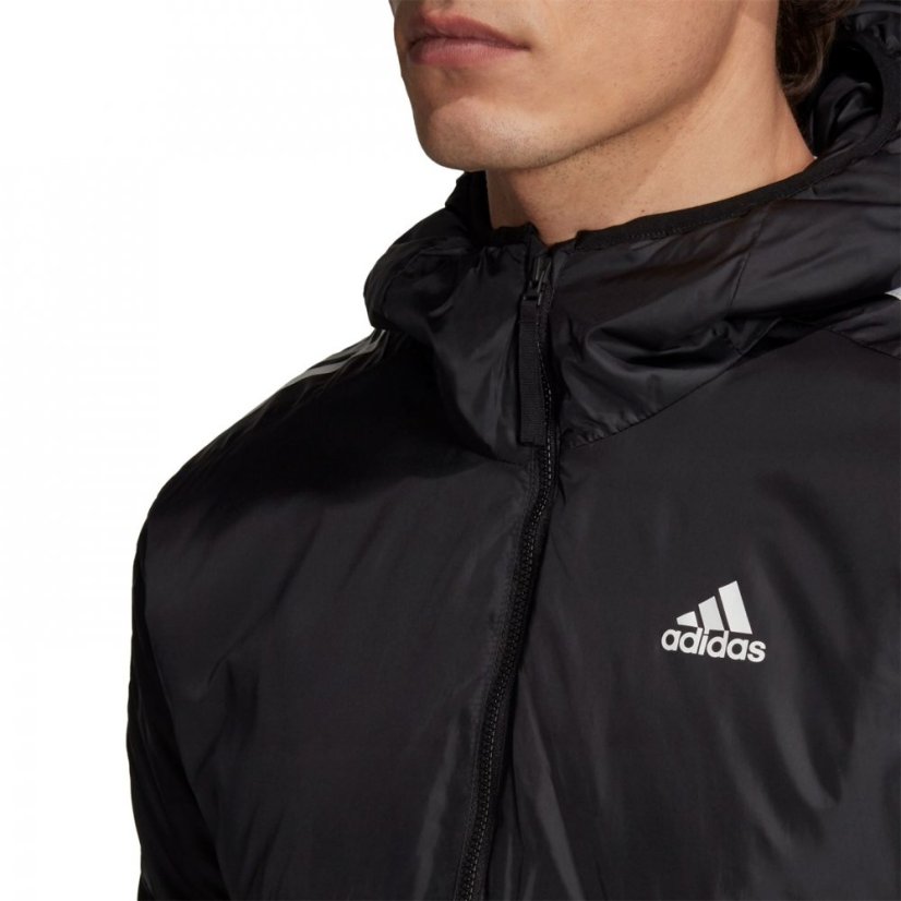adidas 3 Stripe Essential Hooded Jacket Mens Black