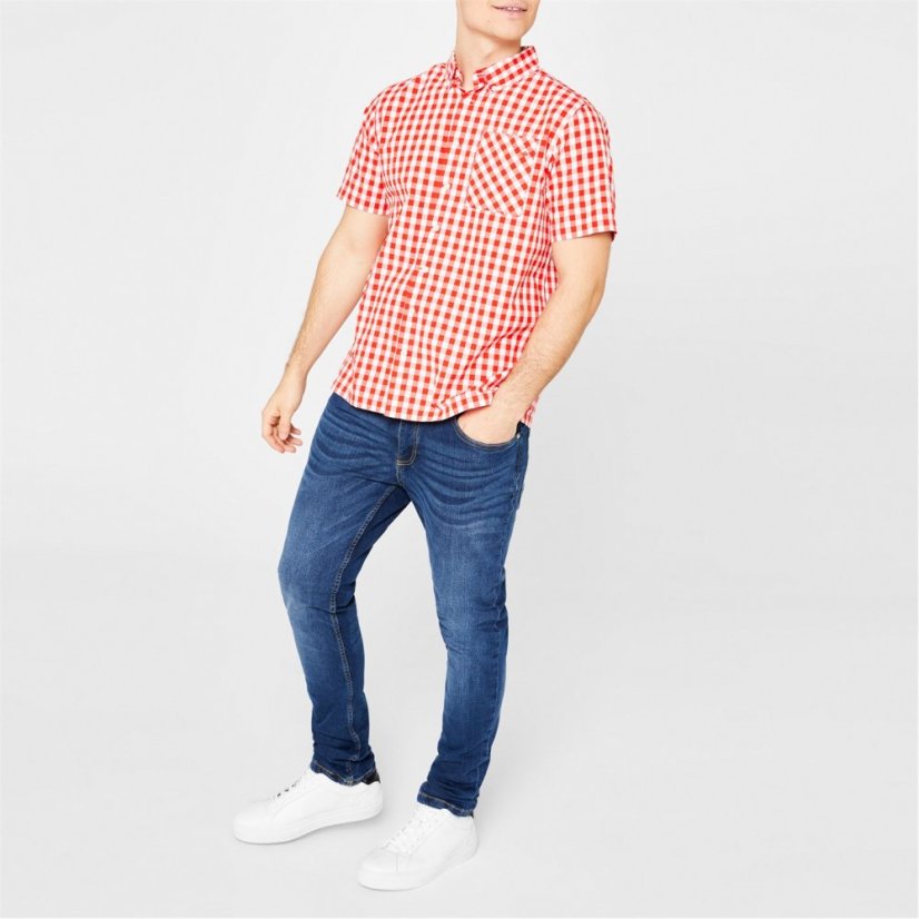 Lee Cooper Cooper Men's Gingham Check Short Sleeve Shirt Red/White