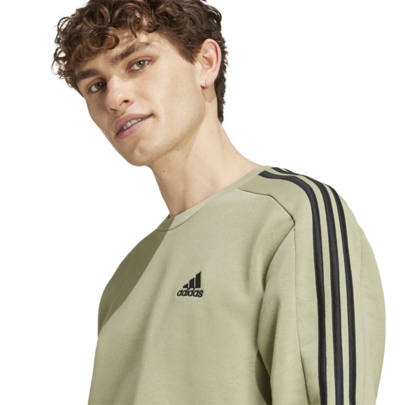 adidas Mens Crew 3-Stripes Pullover Sweatshirt Tent Green