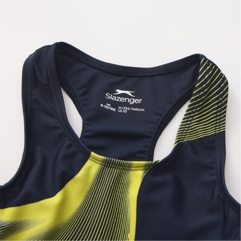 Slazenger LYCRA® XTRA LIFE™ Boyleg Swimming Suit Junior Girls Blue/Yel/Wht