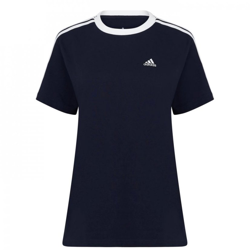 adidas 3 Stripe T-Shirt Navy/White - Veľkosť: L (16-18)