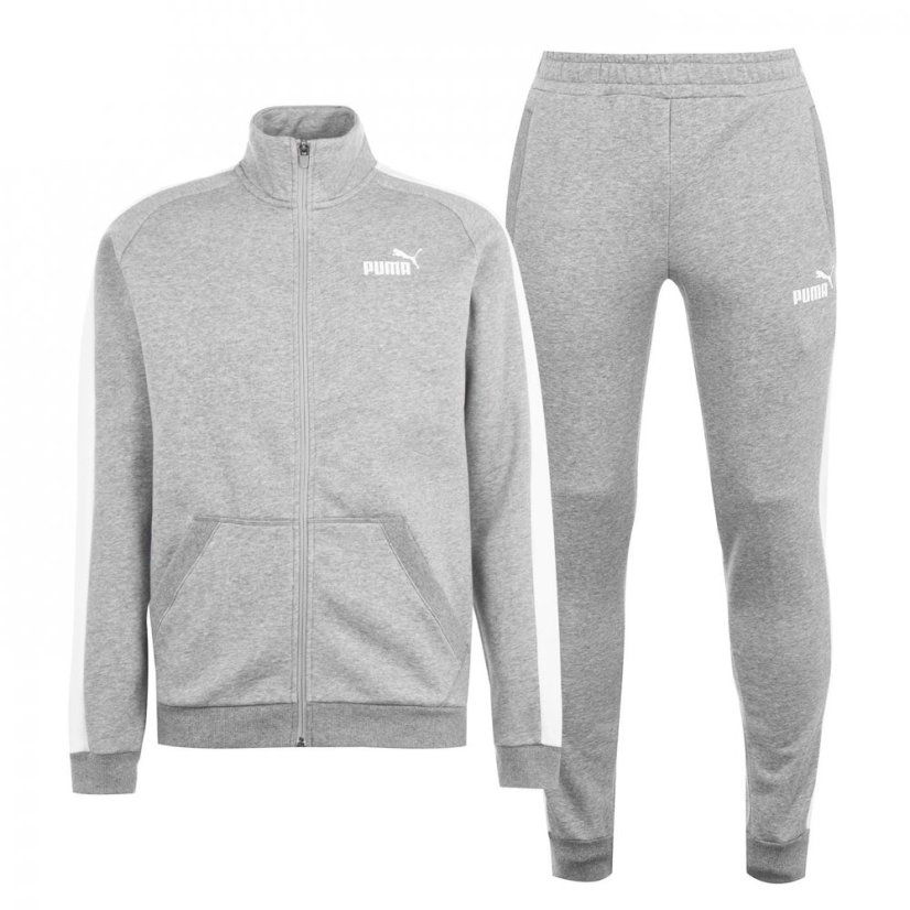 Puma Clean Fleece Tracksuit Mens Grey/White