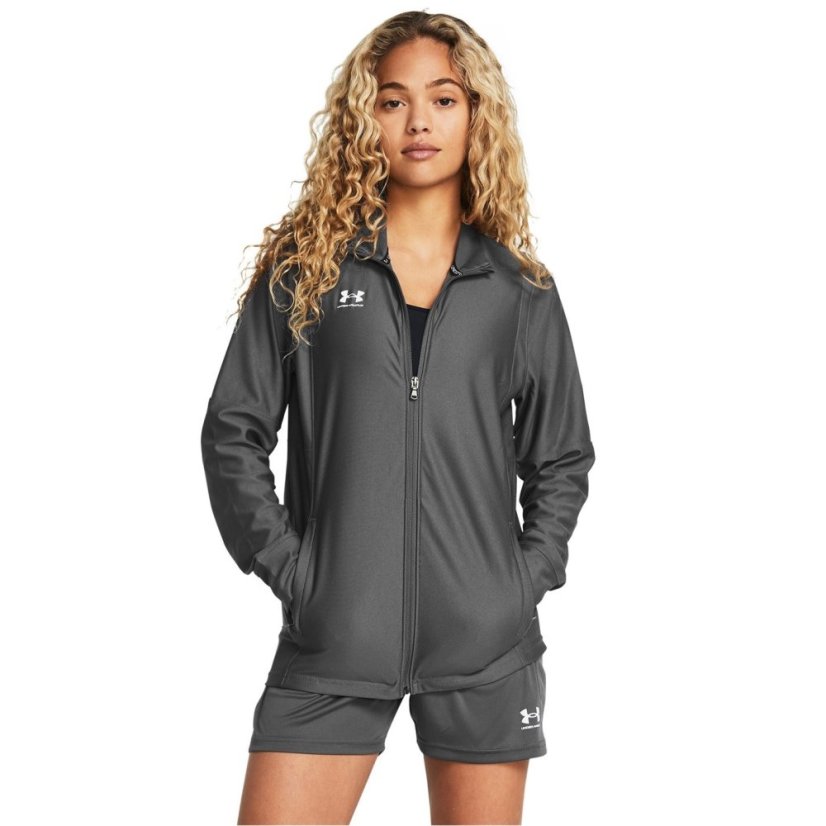 Under Armour Women's Challenger Long Sleeve Slim Fit Performance Training Jacket Castlerock/Wht