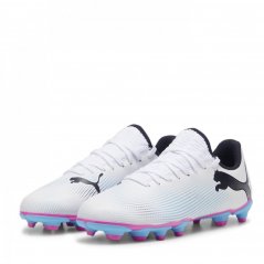 Puma Future 7 Play Junior Firm Ground Football Boots White/Blk/Pink