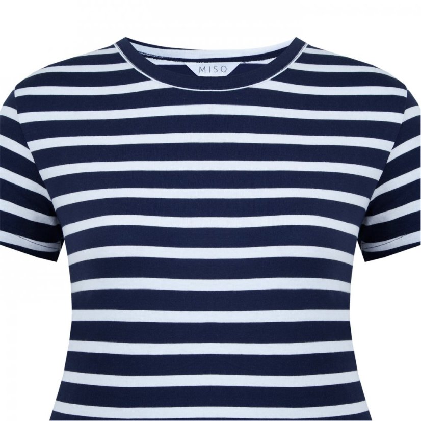 Miso Printed Boyfriend T Shirt Navy Stripe