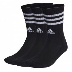 adidas Cushioned 3 Stripe Crew Sock 3 Pack Mens Black/White