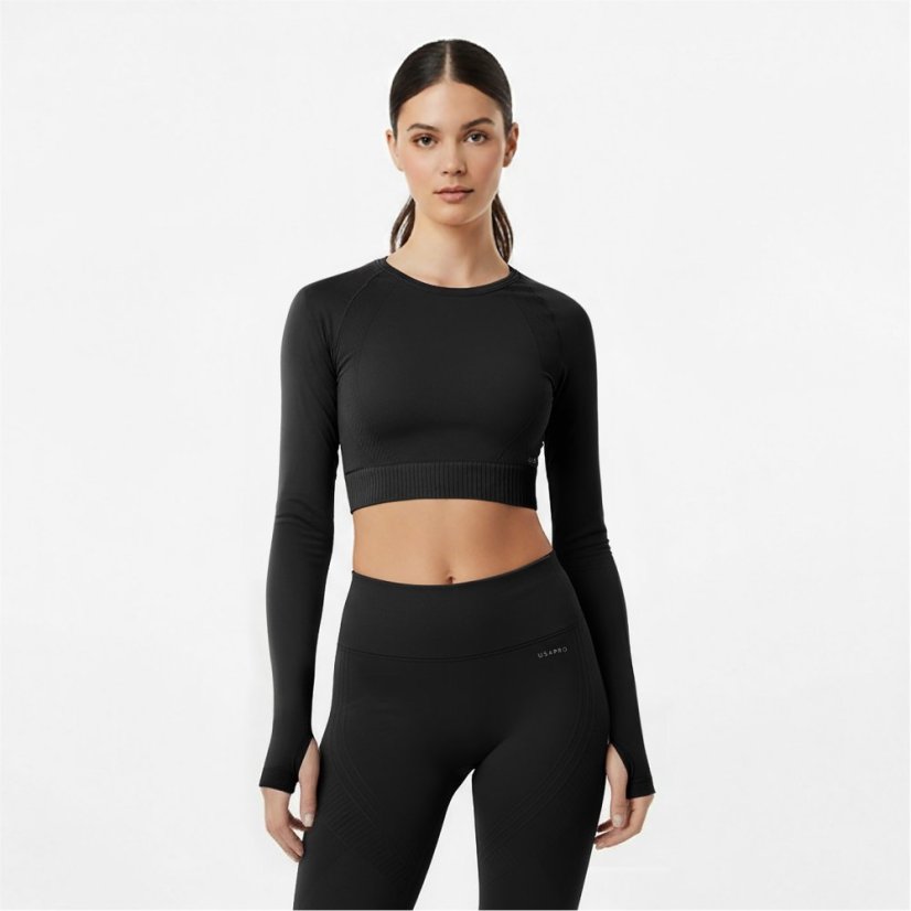 USA Pro Long Sleeve Seamless Crop Top Black