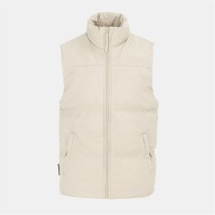 Firetrap Men's Faux Leather Stand Collar Sleeveless Padded Gilet White