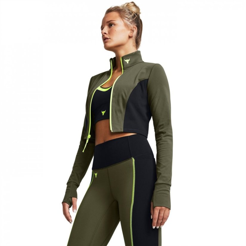 Under Armour Project Rock Cropped Gym Jacket Womens Green