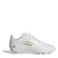 adidas F50 Club Junior Firm Ground Football Boots White/Gold/Wht